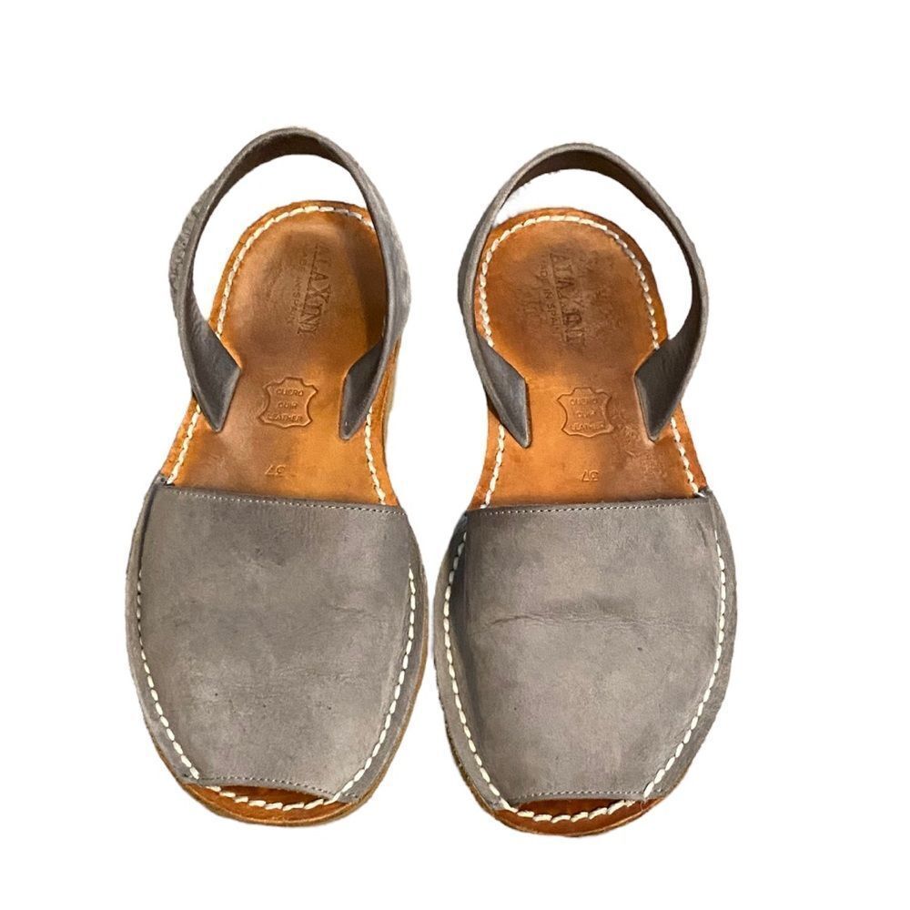 Calaxini Verano Topo Nubuck Leather Open Toe Slide Sandals Womens 37 Gray AD2297